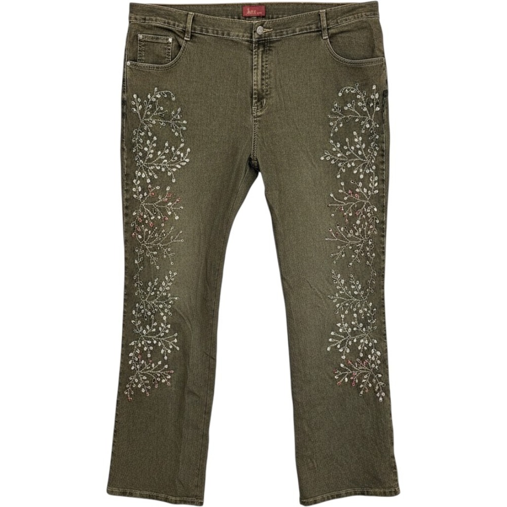 Azita Jeans Y2K Dark Wash Floral Embroidered Beaded Jeans Size 24